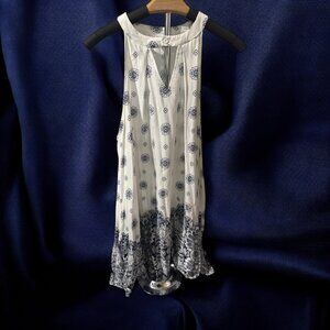 AGE_Womens Loose Fit Flowy Tunic Top Navy and Beige (Large)